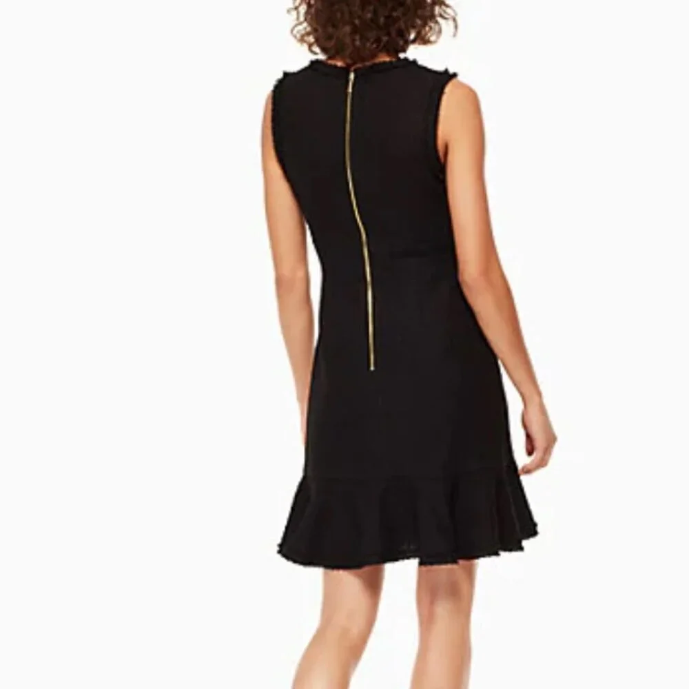 Kate Spade Dress Womens 0 Black Sheath Sleeveless Bow Tie Tweed Ruffle Short